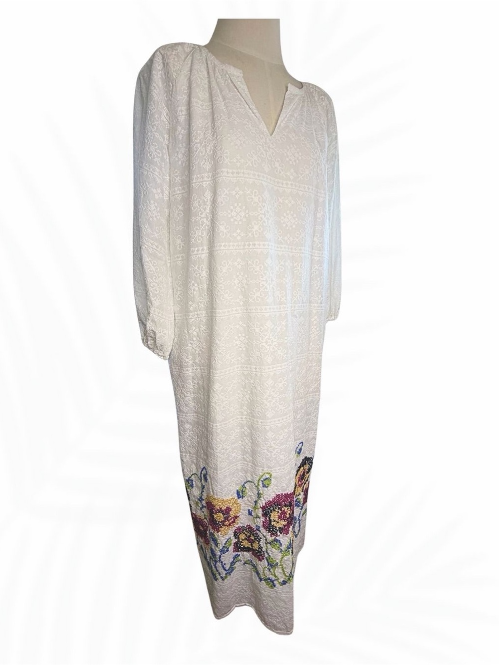 Ann Mashburn White Embroidered Floral Maxi Dress | XS